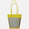 Braided plastic handmade handbag bag yellow-grey 27x11x29cm