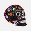 Crâne mexicain à fleurs Peint, Noir