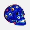 Mexican painted clay skull, blue