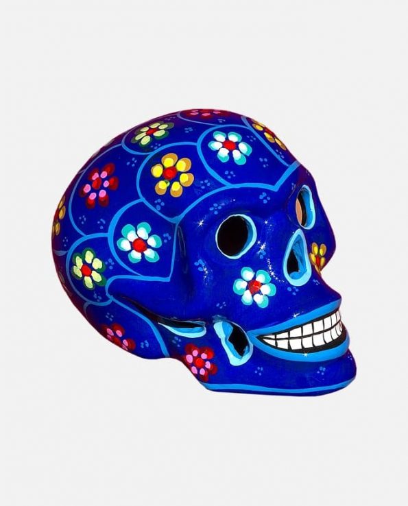 Crâne mexicain à fleurs Peint, Bleu