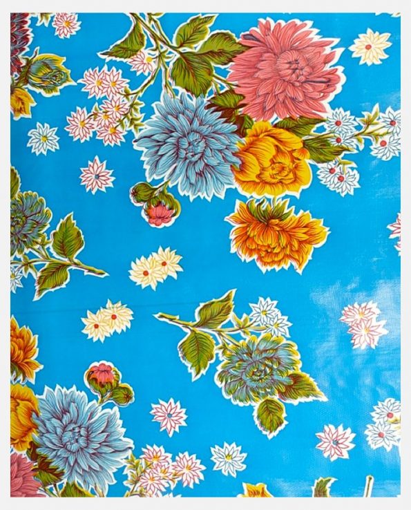 Toile cirée mexicaine Crisantemos bleu ciel