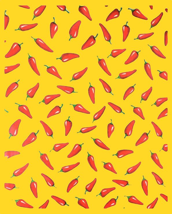 Toile cirée mexicaine piments rouge fond jaune