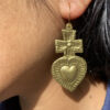 Brass earrings - cross heart +